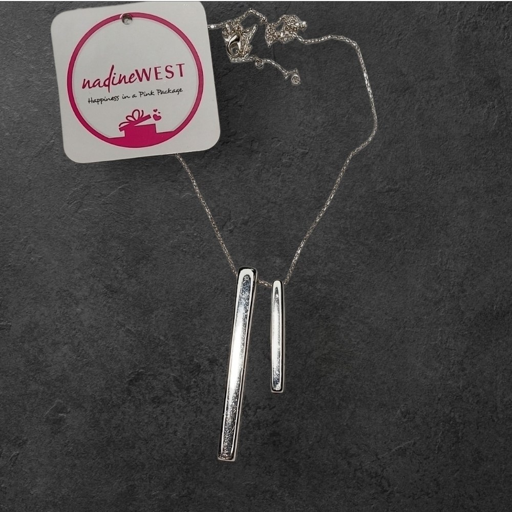 NWT Nadine West Silver Bar Drop  Necklace ~23"